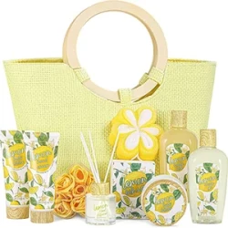 10 Pcs Ladies Spa Gift Sets, Lemon Scent in Beautiful Tote Bag, Pamper Gifts for Women, Female Toiletry Gift Sets, Christmas Gifts, Bath Gift Set